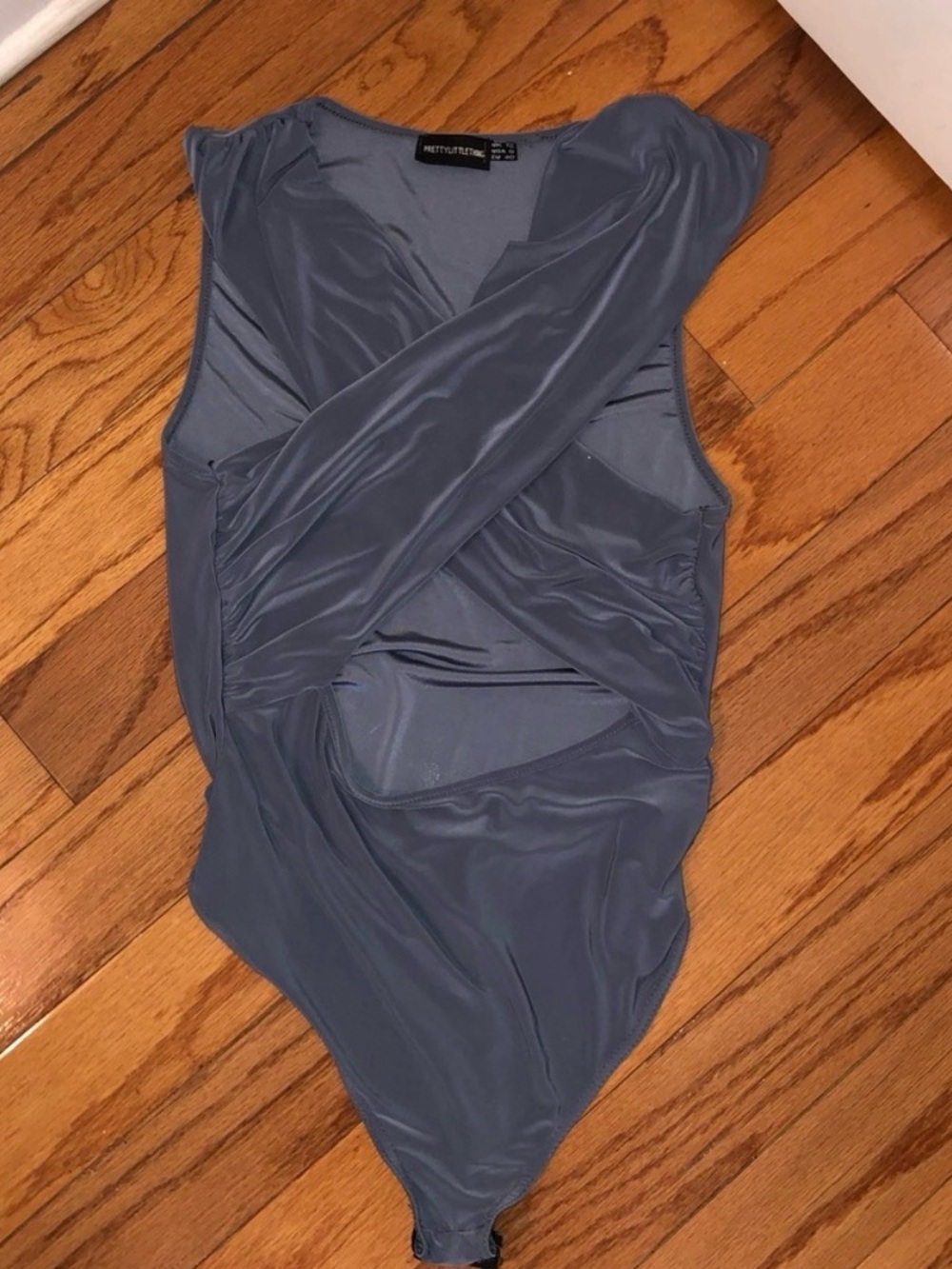 PLT Stretchy Slate-Blue Cross Bodysuit